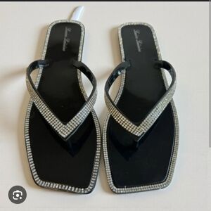 Lauren Lorraine Sz 6.5 Black Rhinestone Tampa Flip Flops New